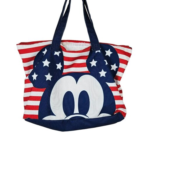 Disney Parks Mickey Mouse Tote Bag Stars and Stripes Zip Top Double Handle Red - Picture 4 of 6